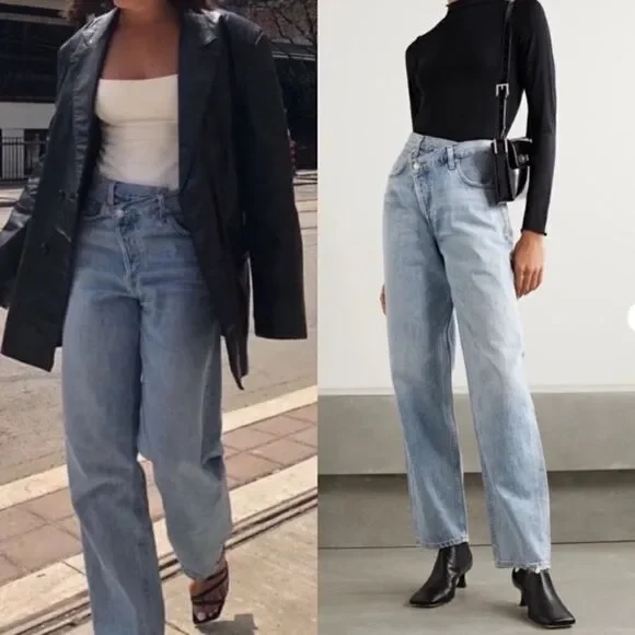 Agolde Criss Cross Upsized Blue Jeans High Waist Straight Leg Size 23 - Picture 5 of 12